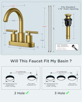 FORIOUS 4" Brushed Gold Bathroom Faucet Centerset 4 Inch, 2 Handle 2 Hole Gold Faucets for Bathroom Vanity wtih Metal Pop Up Dain, CUPC Supply Hose, High Arc Swivel Spout