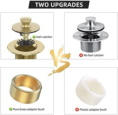 Brushed Gold Bathtub Drain Bath Tub Trim Set Conversion Kit Assembly, All Brass Lift and Turn Twist Tub Drains Replacement Trim Kit with Two-Hole Overflow Faceplate