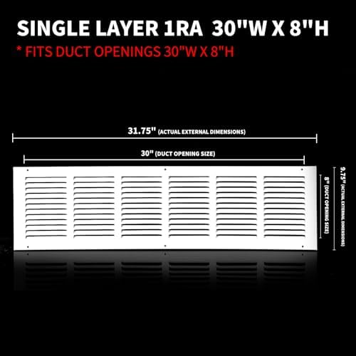 30x8 Return Air Grille(Duct Opening Size),Air Return Vent Cover,Flat Vent Cover,Rejillas De Aire Acondicionado para Casa,Return Air Grilles,Outer Dimensions:31.75"Wx9.75"H(30"W x 8"H, Duct Opening)