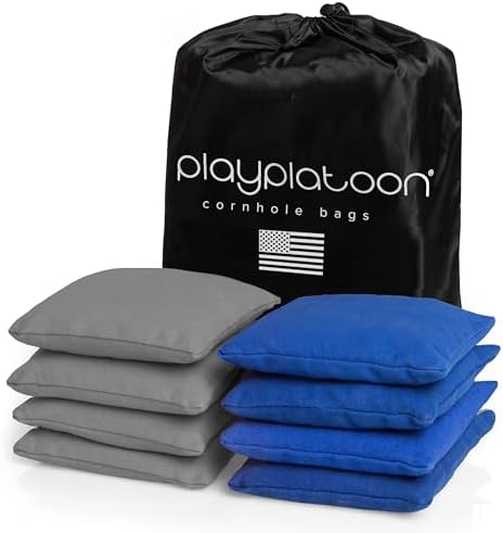 Play Platoon Cornhole Bags Weather Resistant- Set of 8 Regulation Bean Bags for Tossing- Official Professional Size & Weight Corn Hole Bags Two Color All Weather Cornhole Beans Bag Set with Tote Bag