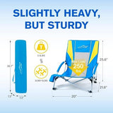 FAIR WIND 2 Pack Beach Chair with Umbrella for Adults Shade Chair Folding Backpack Portable Concert Bag Sand Chair with Cup Holder - Ocean Blue with Yellow