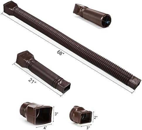 Brown 2-Pack Rain Gutter Downspout Extensions Flexible, Drain Downspout Extender,Down Spout Drain Extender, Gutter Connector Rainwater Drainage,Extendable from 21 to 68 Inches