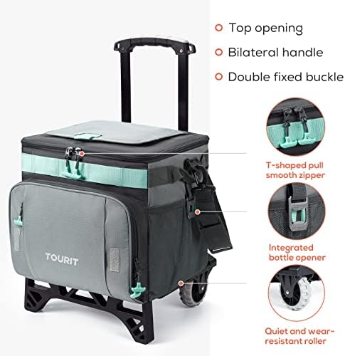 TOURIT 50-Can Collapsible Rolling Cooler Leakproof Insulated Soft Cooling Bag with Wheels and All-Terrain Cart for Beach, Camping, Patio Travel, Outdoor, Ball Fields