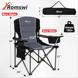 Romswi Oversized Camping Chairs,Heavy Duty Support 500 LBS,Padded Back & Arm Sport Chairs, Cup Holder Cooler Bag, Collapsible Folding Chairs for Outdoor, Fishing & Garden