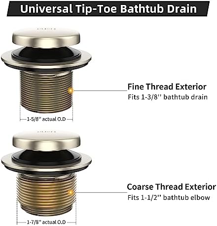 All Metal Tip-Toe Bathtub Drain Kit with Two-Hole Overflow Faceplate and Universal Fine/Coarse Thread Assembly, Bath Tub Drain Kit fits All Bathtub -Brushed Nickel