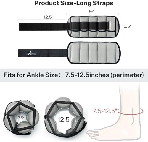 Sportneer Adjustable Ankle Weights 1 Pair 2 4 6 8 10 Lbs Leg Weight Straps for Women Men, Weighted Ankle Weights Set for Gym,Fitness, Workout,Walking, Jogging,1-5 lbs Each Ankle, 1 Pair 2-10 lbs