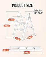 WOA WOA 3 Step Ladder, Foldable Step Stool, Aluminum Lightweight Ladder for Home Kitchen Closet, Anti-Slip Pedals, Ease of Folding, Portable, 300lbs Capacity - White