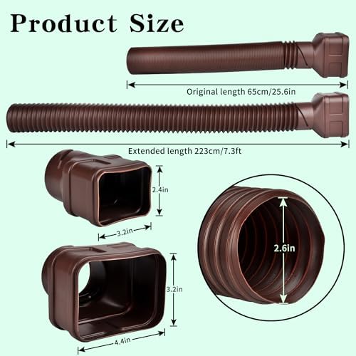 7ft Long Gutter Downspout Extensions, Outer diameter 3" Gutter Extensions for Downspout,Flexible Drainage Pipe Suitable for 2"×3" and 3"×4" Downspout,Flexible Pipe Stretched Length 7ft (2 Pack)