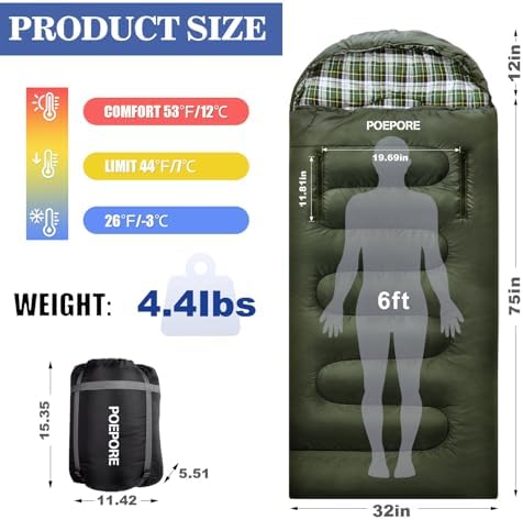 Flannel Sleeping Bag Cotton 0 Degree Cold Weather for Adults XXL Wearable Sleeping Bag 4 Seasons Waterproof with Compression Sack
