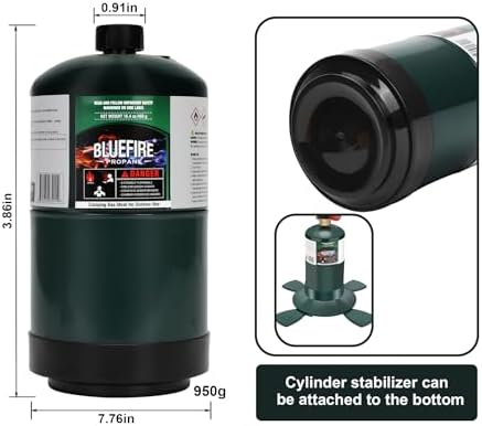 BLUEFIRE 16.4 oz Propane Replacement Fuel Camping Gas Cylinder Pack of 4 All Purpose Portable Canister Propane Gas Tank for Camping Stove Outdoor Backpack Mini Burner Heater Cooking Torch Lamp
