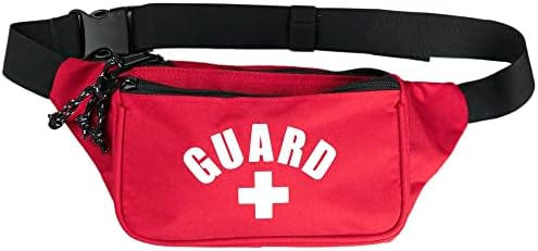 Lifeguard 6 Piece Accessories Kit - Fanny Pack First Aid Pouch w/Adjustable Waist Hip Strap, Red Sun Visor w/Adjustable Strap, Whistle & Lanyard, Red Sunglasses, Rescue Tube Float Keychain