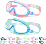 Vvinca 2 Pcs Kids-Swim-Goggles with Nose Cover, Swimming Diving Mask Wide View Anti Fog UV Anti Shattered Lens for Kids 3-6