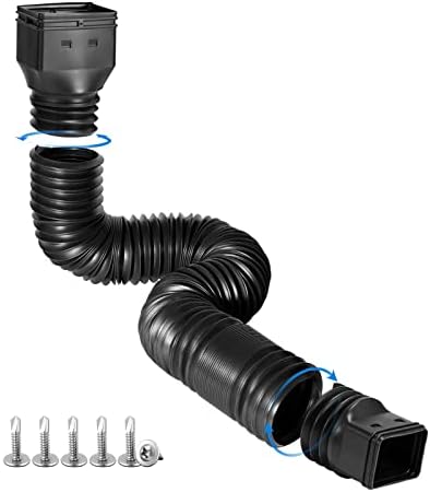 Black 1-Pack Rain Gutter Downspout Extensions Flexible, Drain Downspout Extender,Down Spout Drain Extender, Gutter Connector Rainwater Drainage,Extendable from 21 to 68 Inches