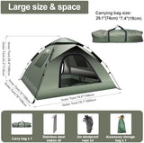 Instant Pop Up Tents for Camping, 2-3 Person Camping Tent 60s Automatic Easy Setup Tent, Double-Thick Waterproof Instant Tents for Hiking Backpacking