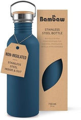 Bambaw 24 oz Water Bottle, Blue Water Bottle Screw Top, Non Insulated Water Bottle Stainless Steel, Travel Water Bottle, BPA Free Water Bottle, Stainless Steel Water Bottle Reusable – Aegean Blue