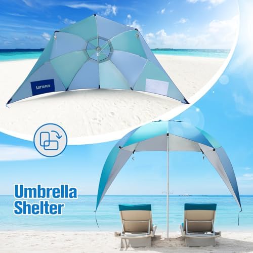 Beach Shelter Umbrella Premiere UPF 50+ Umbrella Shelter for Sun and Rain Protection for Adult (10-Foot, Blue Green)