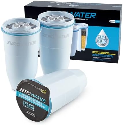 ZeroWater Official Replacement Filter - 5-Stage 0 TDS Filter Replacement - System IAPMO Certified to Reduce Lead, Chromium, and PFOA/PFOS, 3-Pack