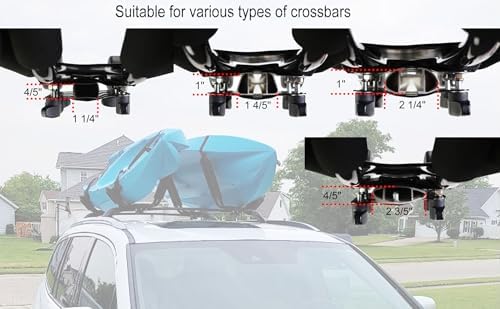 2 Pairs Kayak Rack J-Bar Car Roof Rack for Canoe Carrier SUP Paddle Surfboard Mount on Car SUV and Truck Crossbar, Includes 4 Pcs Roof Rack Tie Down Straps.