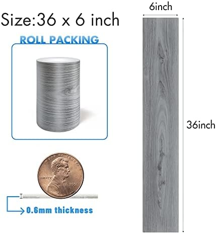 Grey Wood Peel and Stick Floor Tile, 36 Pack 54 Sq.Ft,(NO Sticky Residue Left) Vinyl Flooring Tiles Wood Plank, Self-Adhesive DIY Flooring for Bathroom,Bedroom, Living Room, (36" x 6") Nature Grey