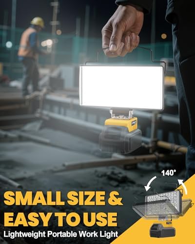Cordless 20V LED Work Light for Dewalt 20V Max Battery, LIVOWALNY 100W 10000LM 7" Floodlight, LED Flashlights with USB & Type-C & Low Voltage Protection & 140° Pivoting Head for Emergency and Job Site