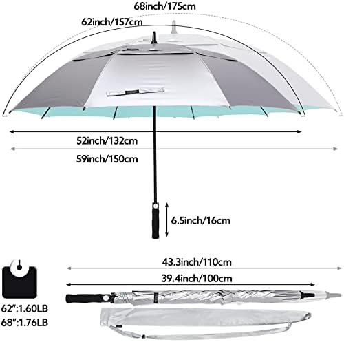 G4Free 47/54/62/68 Inch UV Protection Golf Umbrella Auto Open Vented Double Canopy Oversize Extra Large Windproof Sun Rain Umbrellas