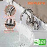 KPW Bathroom Sink Faucet 2 or 3 Hole Brushed Nickel Centerset 4 Inch Bathroom Sink Faucet 2 Handle Over ABS Non-Metallic Lavatory Bathroom Faucet with Pop up Drain Water Supply Hoses