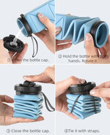 Collapsible Water Bottles, 4 Pack BPA-Free Silicone Foldable Water Bottle Cup with Straw Strap, Leak-Proof Durable Lightweight Bottle for Gym Travel Camping Hiking Running Sport