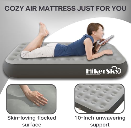 Full Air Mattress with Built in Pump,10" Blow up Air Bed, 2 Mins Quick Self-Inflation/Deflation, Foldable Inflatable Mattress for Home/Travel, 10'' Full Grey
