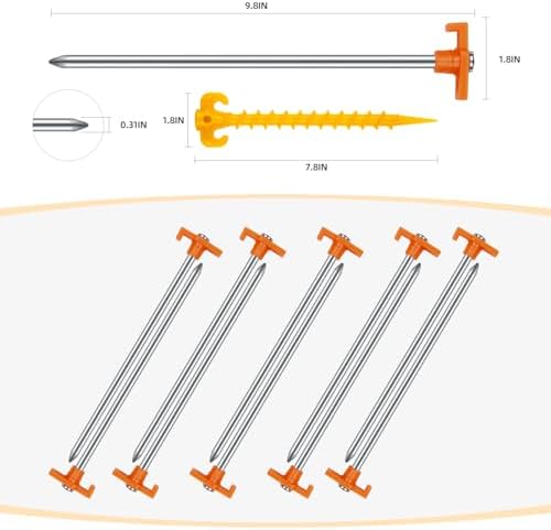 20+2PCS Tent Stakes Heavy Duty Camping Stakes,AVOFOREST 9.8Inch Non-Rust Metal Tent Pegs Ground Stakes Tent Spikes Camping,Garden,Hiking Orange