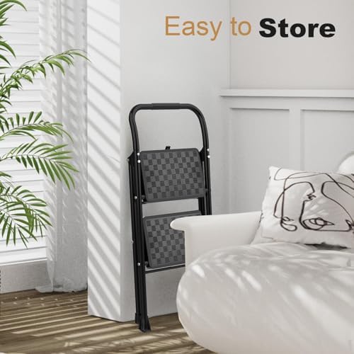 HBTower 2 Step Ladder, Step Stool for Adults,2 Step Ladder Folding Step Stool with Wide Pedal Ergonomic Design