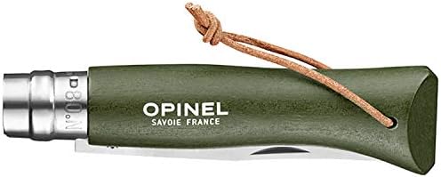 Opinel Colorama Series No. 8 - Stainless Steel Everyday Carry Folding Pocket Knife with Leather Strap, Painted Hornbeam Handles
