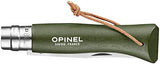 Opinel Colorama Series No. 8 - Stainless Steel Everyday Carry Folding Pocket Knife with Leather Strap, Painted Hornbeam Handles