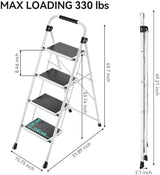 KINGRACK Step Ladder 4 Step Folding Step Stool for Adults with Handrails Heavy Duty Steel Sturdy Lightweight Collapsible Portable Step Ladder with Anti-Slip Wide Pedal,White