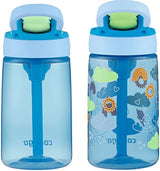 Contigo Kids Water Bottle with Redesigned AUTOSPOUT Straw, 14oz., 2 Pack, Blue Poppy and Periwinkle & Blue Poppy with Periwinkle and Into the Clouds