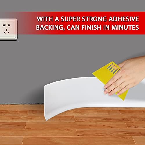 FONUNO Vinyl Wall Base Baseboard Molding Trim 4" Flexible Self Adhesive Rubber Wall Base Moulding Trim Peel and Stick Design, 4 Inch x 40 Feet, White