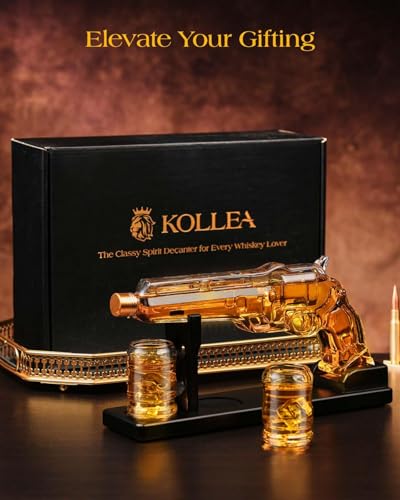 Gun Whiskey Decanter Sets for Men, Kollea Liquor Decanter Set with Gun Shot Glass, Unique Birthday Gifts for Men Dad, Cool Anniversary Christmas Gift for Him Husband, Dispenser for Bar Drinking Party
