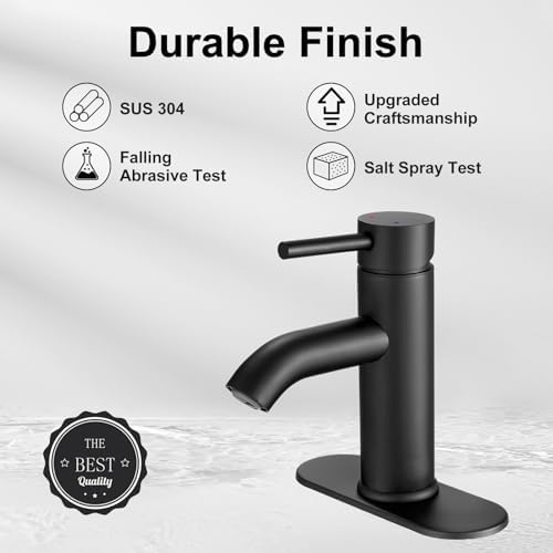 VOTON Black Bathroom Faucet Single Handle Matte Black Bathroom Sink Faucet Rv Lavatory Vessel Faucet for Bathroom Faucet 1 or 3 Hole with Deck Plate