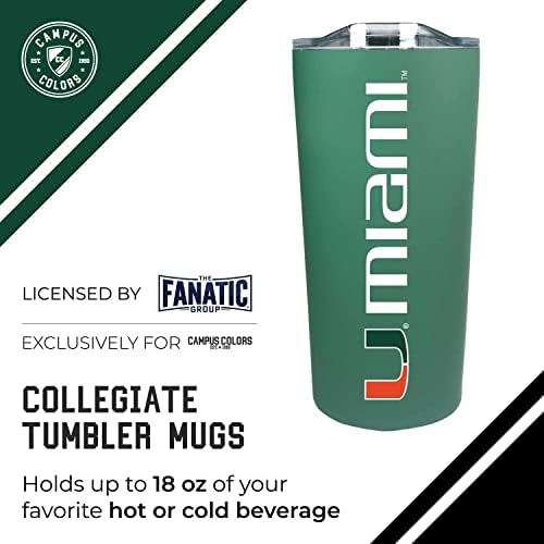 Campus Colors College Stainless Steel, Double Walled, Vacuum Insulated, Reusable Collegiate Tumbler with Slider-Top Lid for Travel, Sports, and Coffee, 18 oz (Miami Hurricanes - Green)