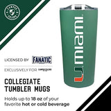 Campus Colors College Stainless Steel, Double Walled, Vacuum Insulated, Reusable Collegiate Tumbler with Slider-Top Lid for Travel, Sports, and Coffee, 18 oz (Miami Hurricanes - Green)