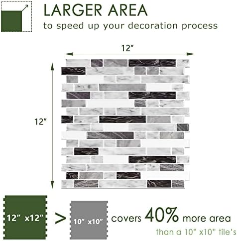 STICKGOO Thicker Design Peel and Stick Tile Backsplash, 12”×12”Stick on Backsplash for Kitchen, Self Adhesive Tile for Kitchen Backsplash and Bathroom(10 Sheets, Carrara Grey)