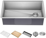 KRAUS Kore Workstation 32-inch Undermount 16 Gauge Stainless Steel Kitchen Sink, Single Bowl Kitchen Sink with Accessories, KWU110-32