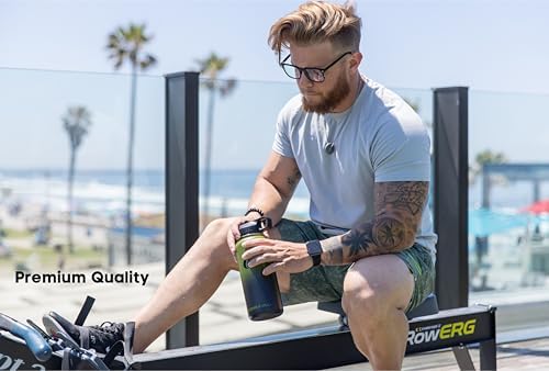 HYDRO CELL Stainless Steel Insulated Water Bottle with Straw - For Cold & Hot Drinks - Metal Vacuum Flask with Screw Cap and Modern Leakproof Sport Thermos for Adults (Army/Black 32oz)