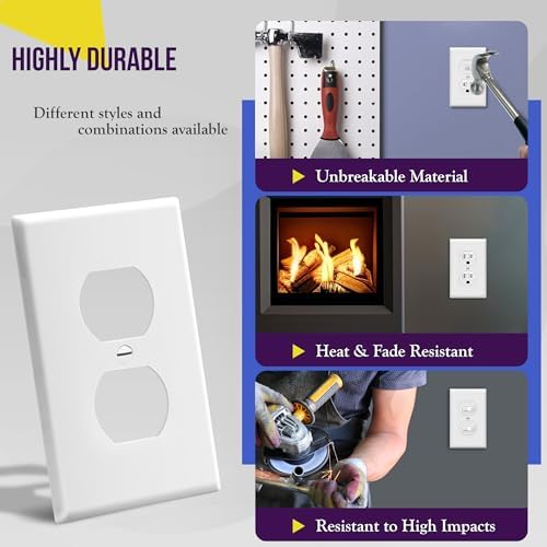 ENERLITES Duplex Wall Plates Kit, Electrical Outlet Covers, Standard Size 1-Gang 4.50" x 2.76", Unbreakable Polycarbonate Thermoplastic, Electric Receptacle Plug Covers, 8821-W-20PCS, White (20 Pack)