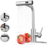 Kitchen Faucets with Pull Down Sprayer,Waterfall Kitchen Sink Faucet,Commercial Utility Stainless Steel Kitchen Faucets,Single Handle Kitchen Sink Faucet with Pull Down Sprayer for 3 Function,Brushed