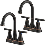 Bathroom Faucets for Sink 3 Hole, Hurran 4 inch Oil Rubbed Bronze Bathroom Sink Faucet with Pop-up Drain and Supply Hoses, Stainless Steel Lead-Free Centerset Faucets for Vanity RV, 2 Pack