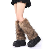 OSPNIEEK Fur Leg Warmers, Furry Leg Warmers for Womens, Faux Fluffy Leg Warmer, Soft Fuzzy Leg Warmer Boot Cuffs Covers for Winter Warm, Christmas, Halloween, Cosplay Party (Brown)