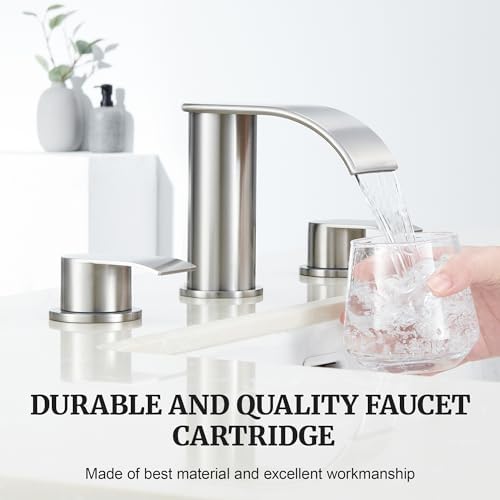 Ultimate Unicorn 8 inch Bathroom Faucet Brushed Nickel, Waterfall Bathroom Sink Faucet with Metal Pop-up Sink Drain Stopper and 2 Supply Hoses,2 Handle Widespread Faucet for Vanity Sink 3 Holes
