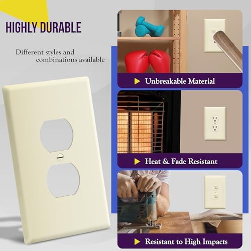 ENERLITES Duplex Receptacle Outlet Wall Plate, Jumbo Electrical Outlet Covers, Gloss Finish, Oversized 1-Gang 5.51" x 3.50", Polycarbonate Thermoplastic, 8821O-LA-10PCS, Light Almond, 10 Pack