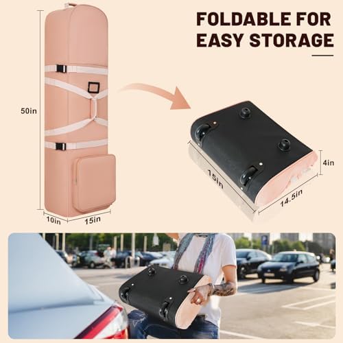 Golf Travel Bags for Airlines with Adjustable Support Rod and Detachable Shoulder Straps, Soft Foldable Golf Club Travel Covers, 900D Heavy Duty Oxford -Universal Size