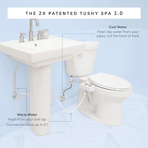 TUSHY 3.0 Spa Bidet Attachment. Cool to Warm Water. It's Time to Replace Toilet Paper, Fresh Water Spray (Requires Sink Access for Optional Temperature Control), Bamboo